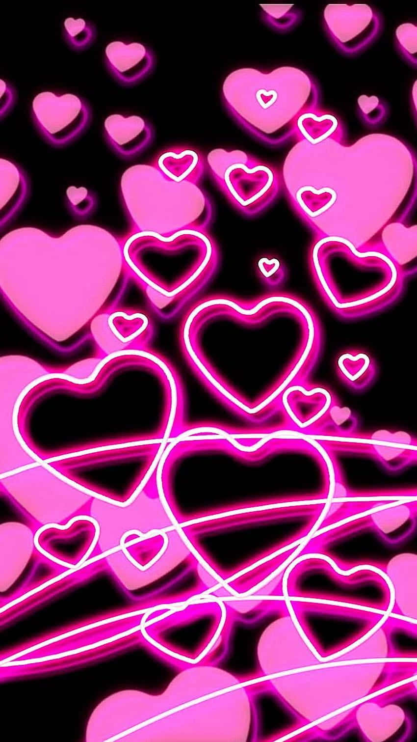 Cute Hearts, pink neon hearts, black background, HD Phone Wallpaper