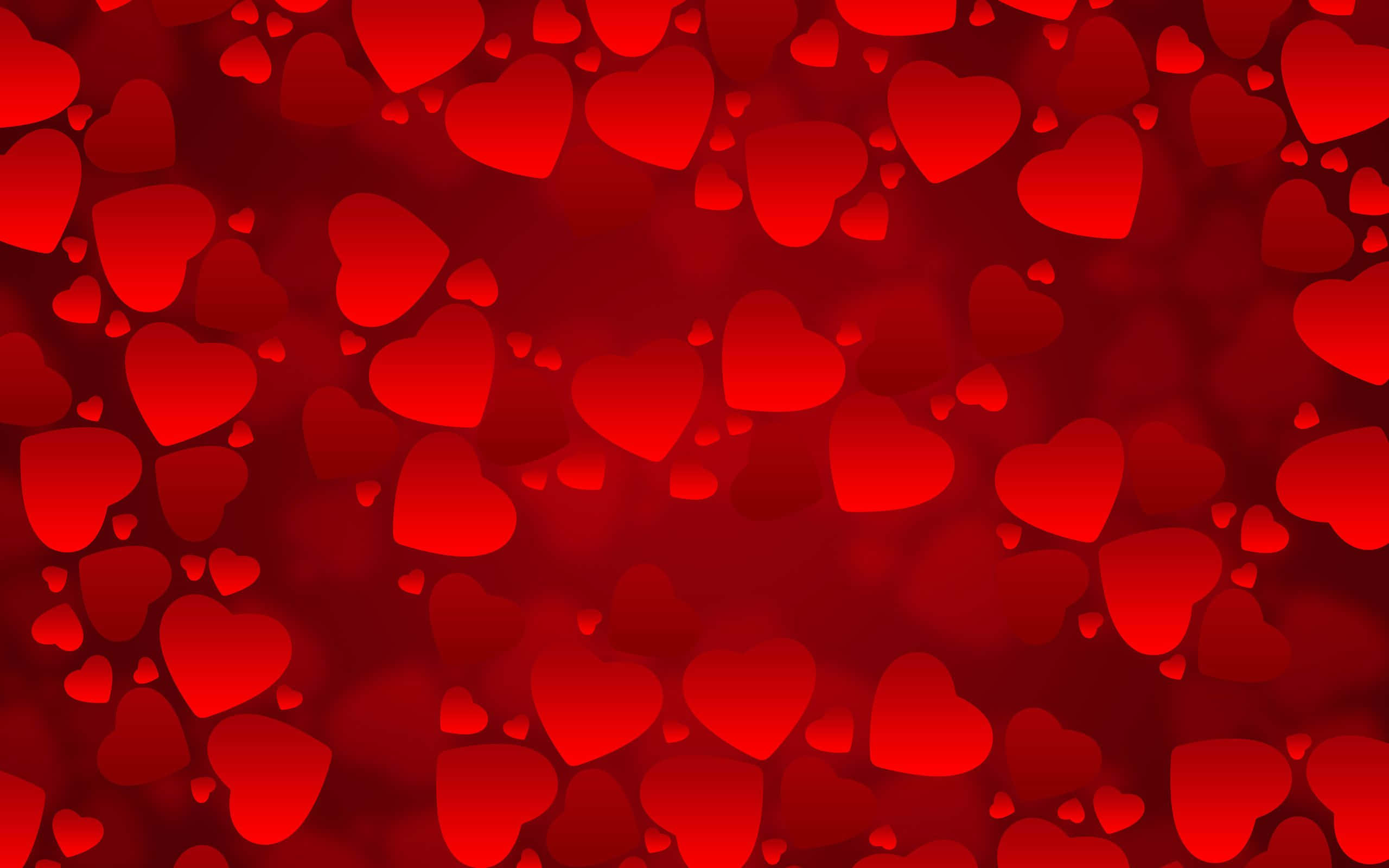 Cute Hearts, vibrant red background, softly glowing hearts, 2K Desktop Wallpaper