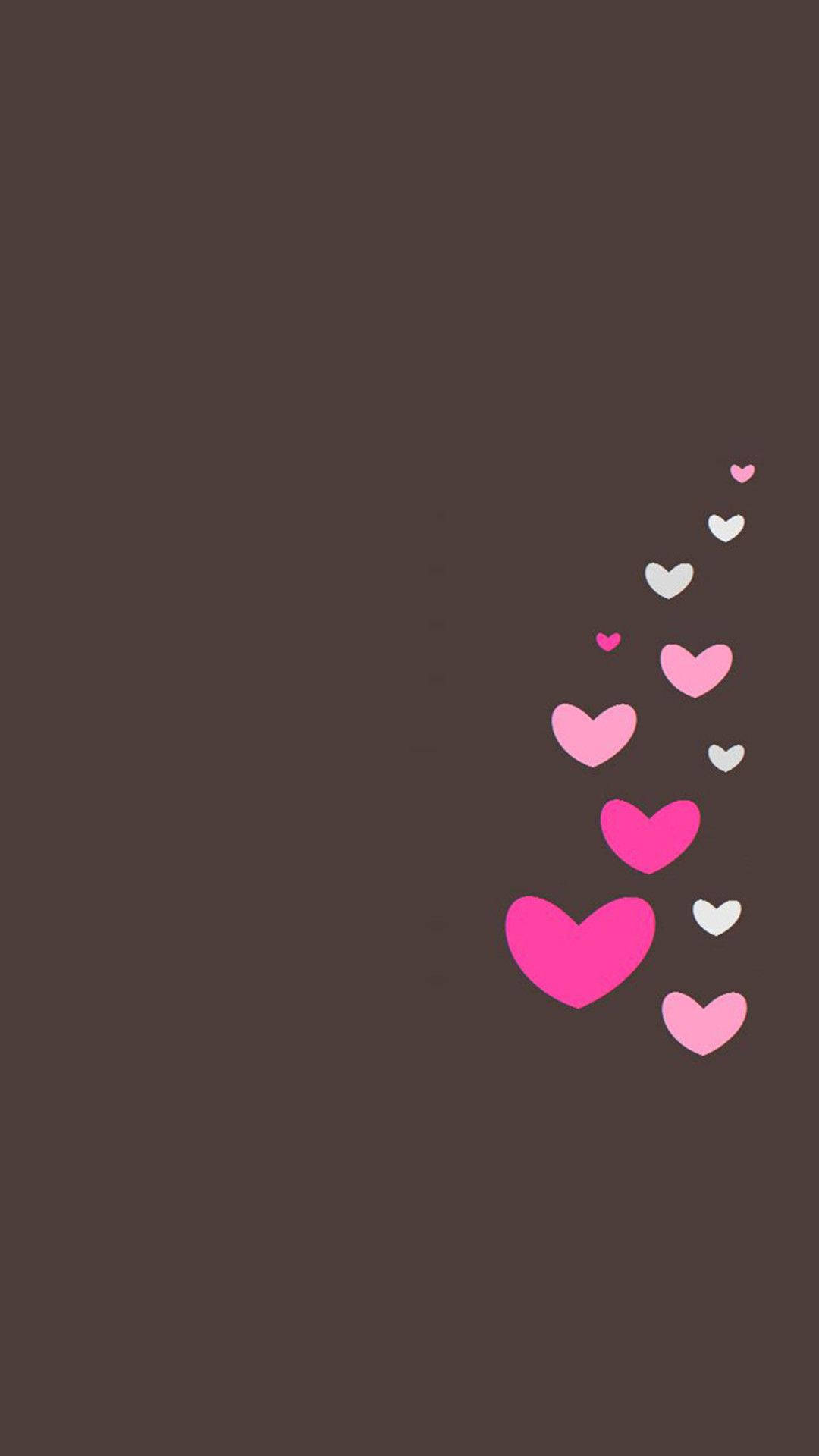 pink hearts, white hearts, brown background, Full HD Phone Wallpaper
