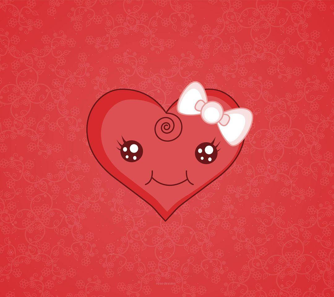 cute heart, pink ribbon, white bow, SD Desktop Wallpaper