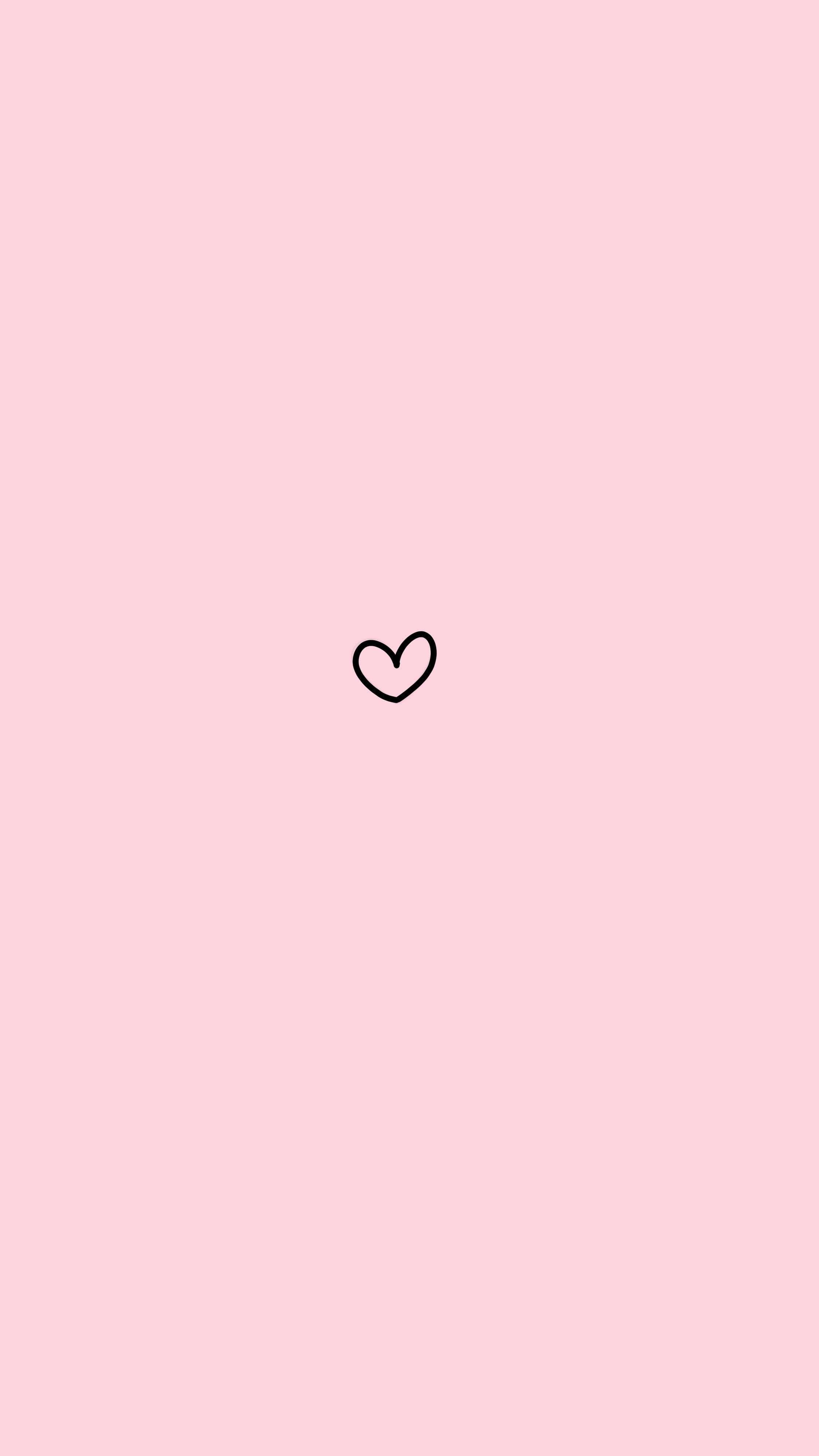 pink background, black outline heart, minimalist, 4K Phone Wallpaper