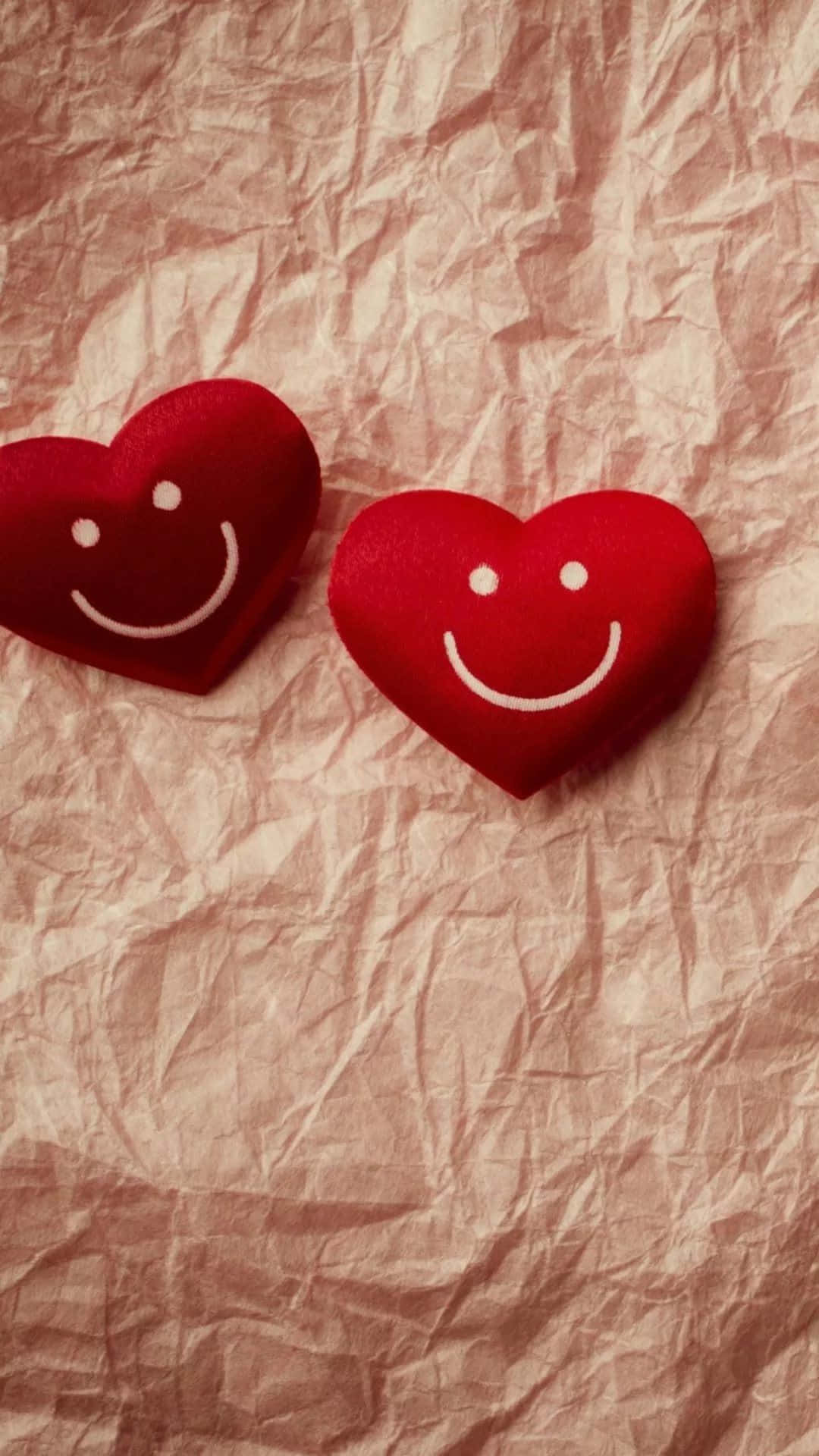 Cute Hearts, red felt hearts, white smiley faces, Full HD Phone Wallpaper