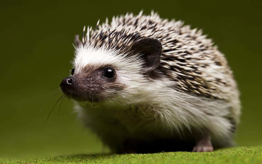 hedgehog, white and brown spines, vibrant green grass, SD Desktop Wallpaper