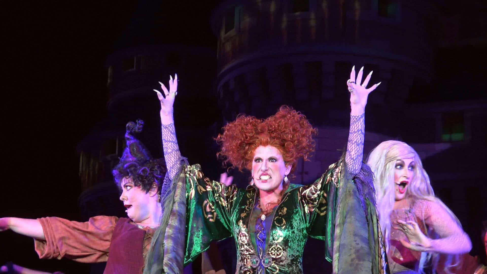 Cute Hocus Pocus, live stage play, theatrical witches, Full HD Desktop Wallpaper