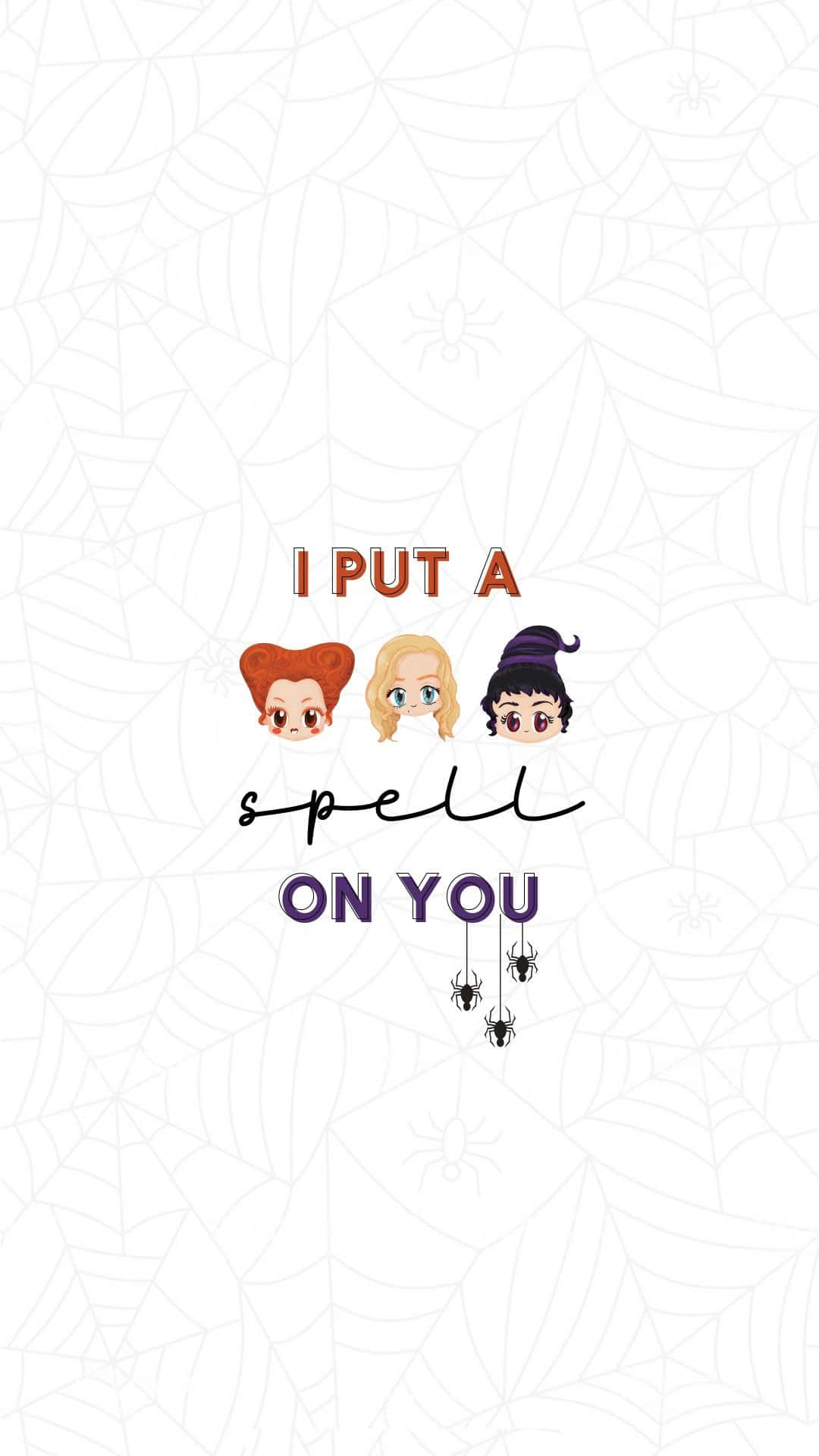 Cute Hocus Pocus, spell ON YOU, white spiderweb background, Full HD Phone Wallpaper