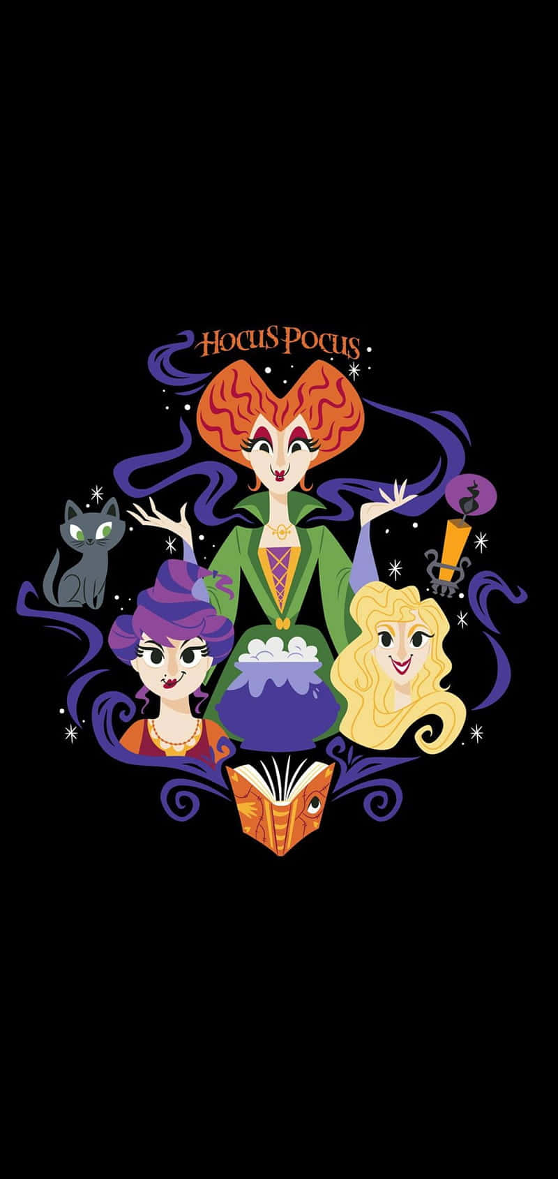 Hocus Pocus, three cartoon witches, distinct hair colors, HD Phone Wallpaper