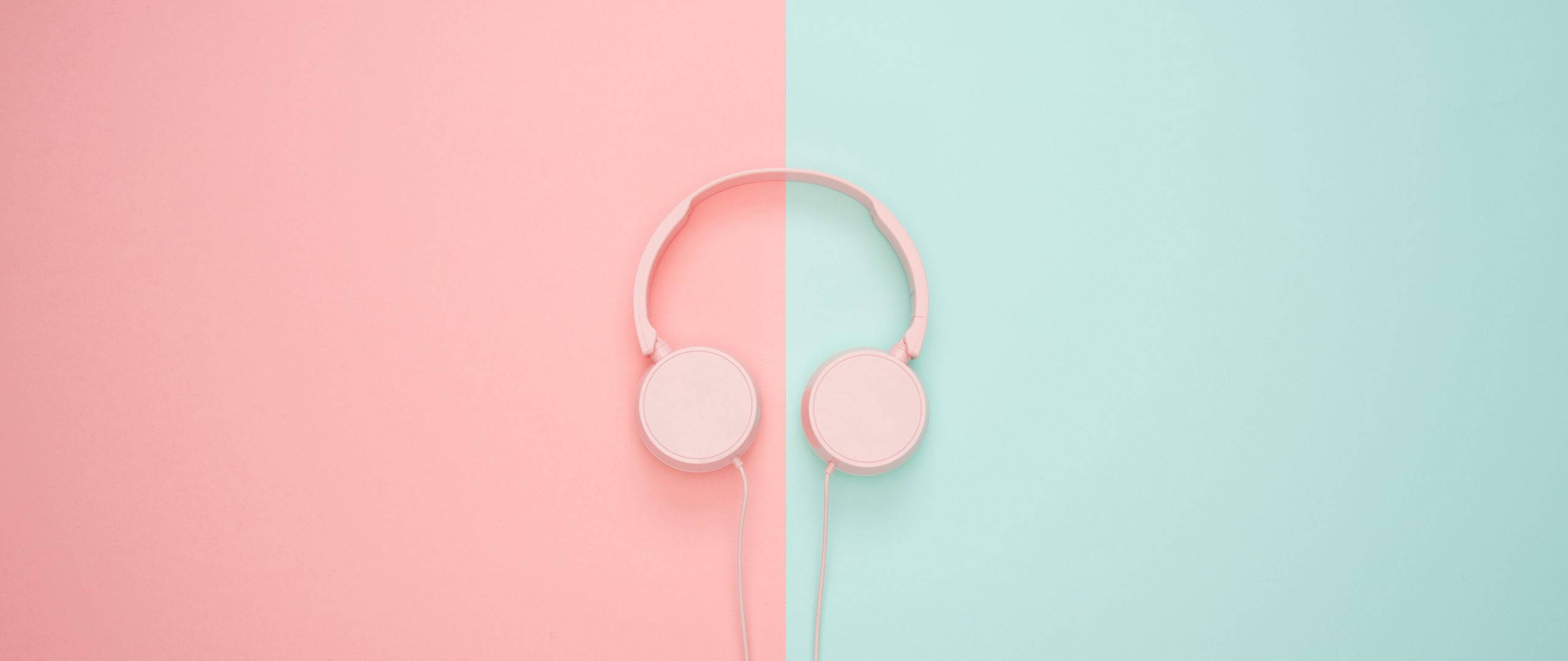 pastel pink, mint green, over-ear headphones, 2K Desktop Wallpaper