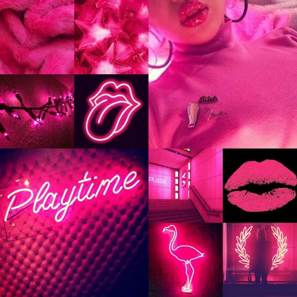 hot pink aesthetic, neon signs, lips, SD Desktop Wallpaper