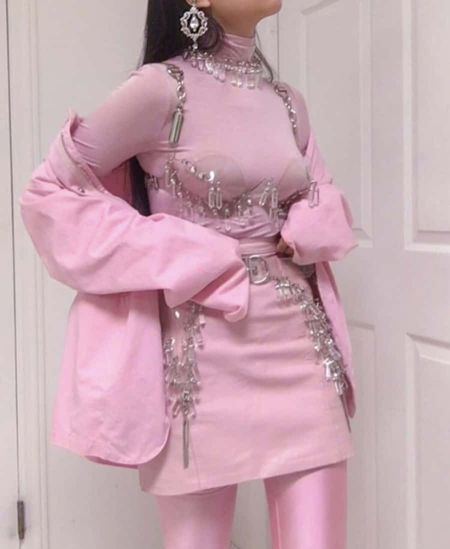 pink outfit, silver chains, crystals, SD Phone Wallpaper