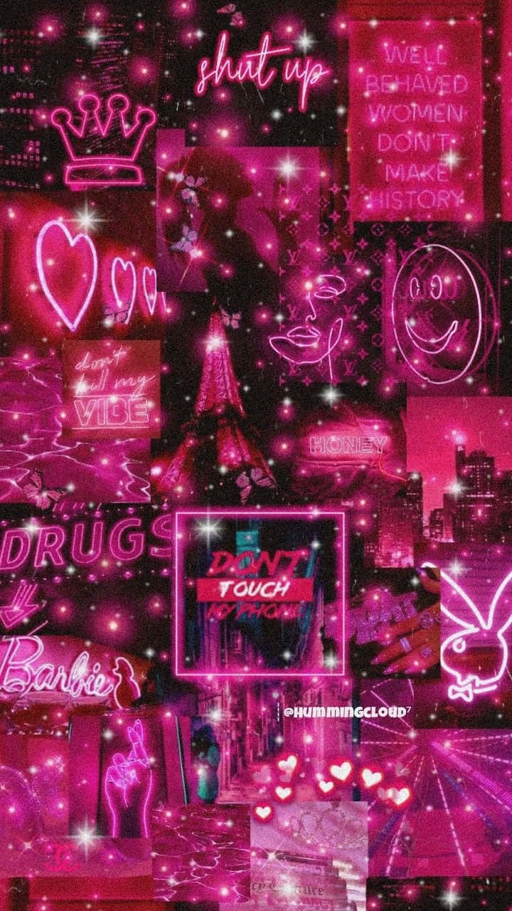 hot pink aesthetic, neon collage, glittery text icons, HD Phone Wallpaper
