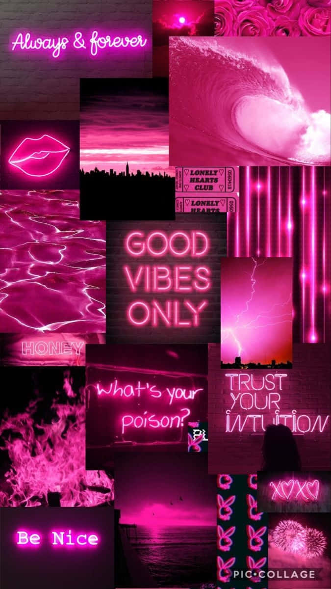 hot pink aesthetic, neon collage, waves, SD Phone Wallpaper