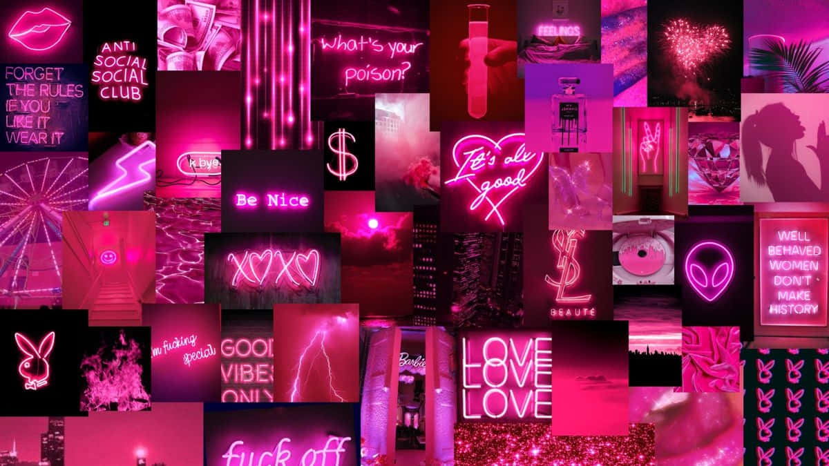 hot pink aesthetic, neon collage, bold text art, SD Desktop Wallpaper
