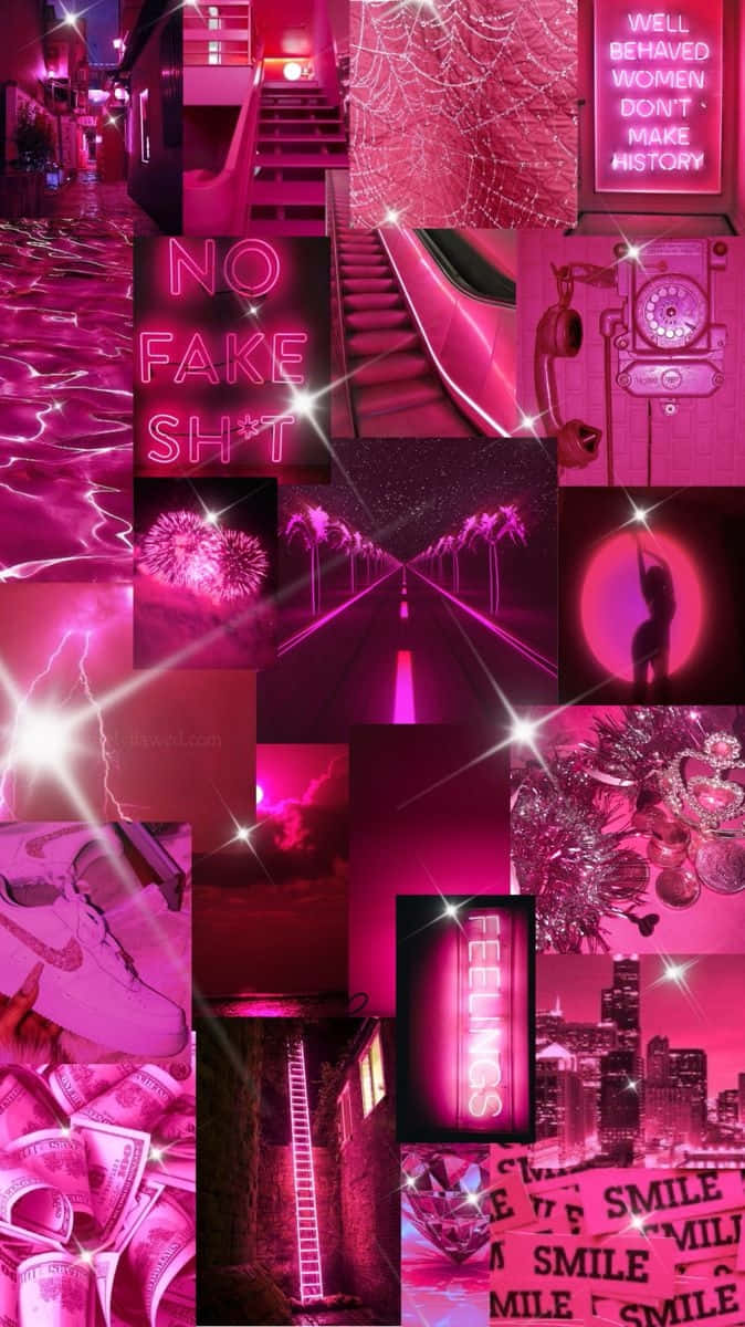 vibrant pink aesthetic, neon signs, stairs, SD Phone Wallpaper