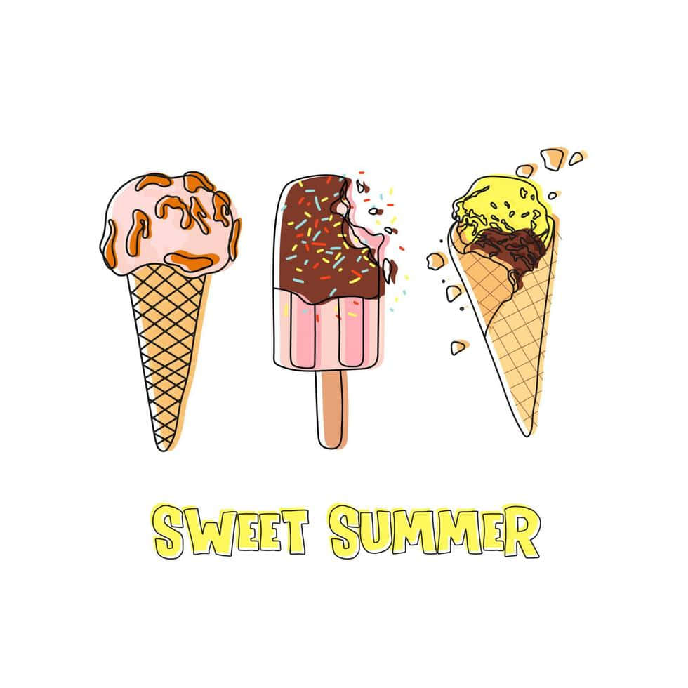 Sweet Summer Cute Ice Cream, hand-drawn, drips, SD Desktop Wallpaper