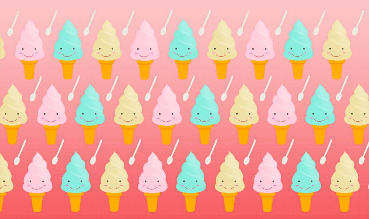 cute ice cream, spoon, red gradient, SD Desktop Wallpaper