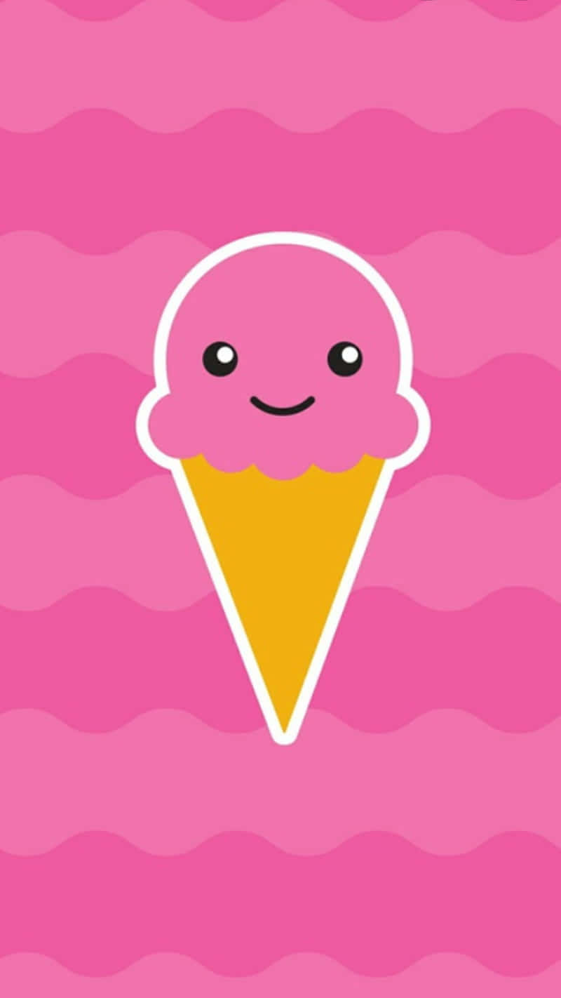 cute pink ice cream, smiling face, wavy pink background, HD Phone Wallpaper