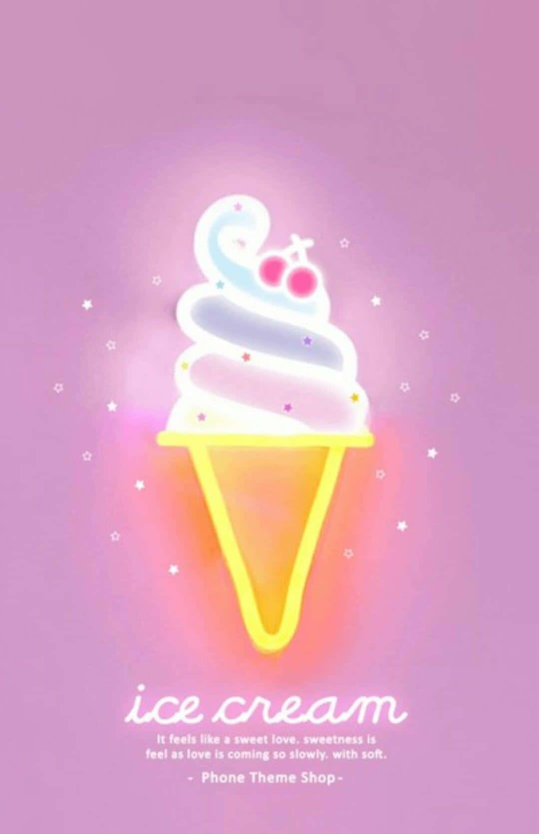 cute ice cream, neon sign, cherry topping, HD Phone Wallpaper