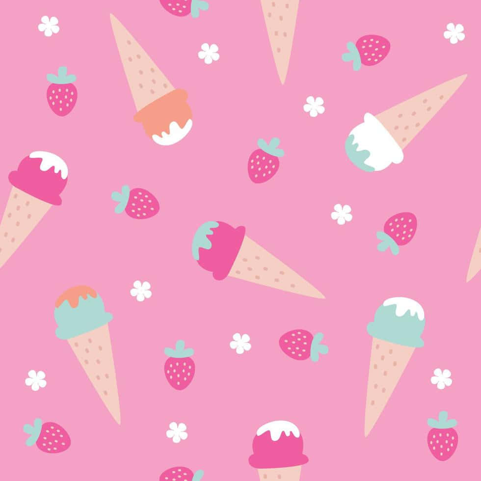cute ice cream, pink wallpaper pattern, ice cream cones, SD Desktop Wallpaper