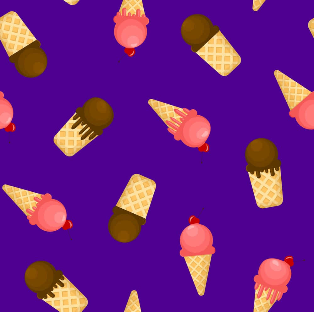 chocolate and strawberry cute ice cream, vibrant purple background, pink and chocolate ice cream cones, SD Desktop Wallpaper