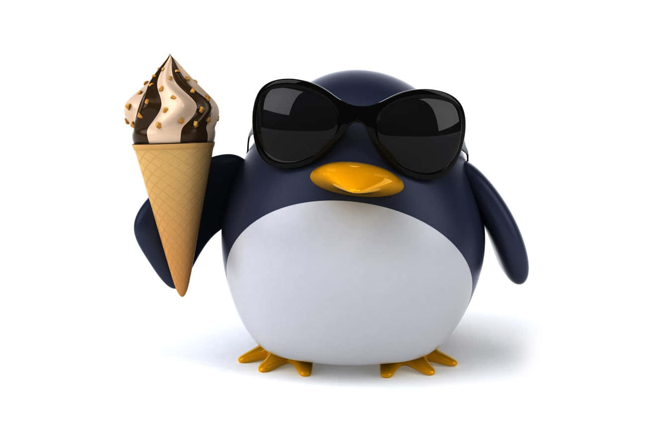 tiny penguin, chocolate chip ice cream cone, sunglasses, HD Desktop Wallpaper