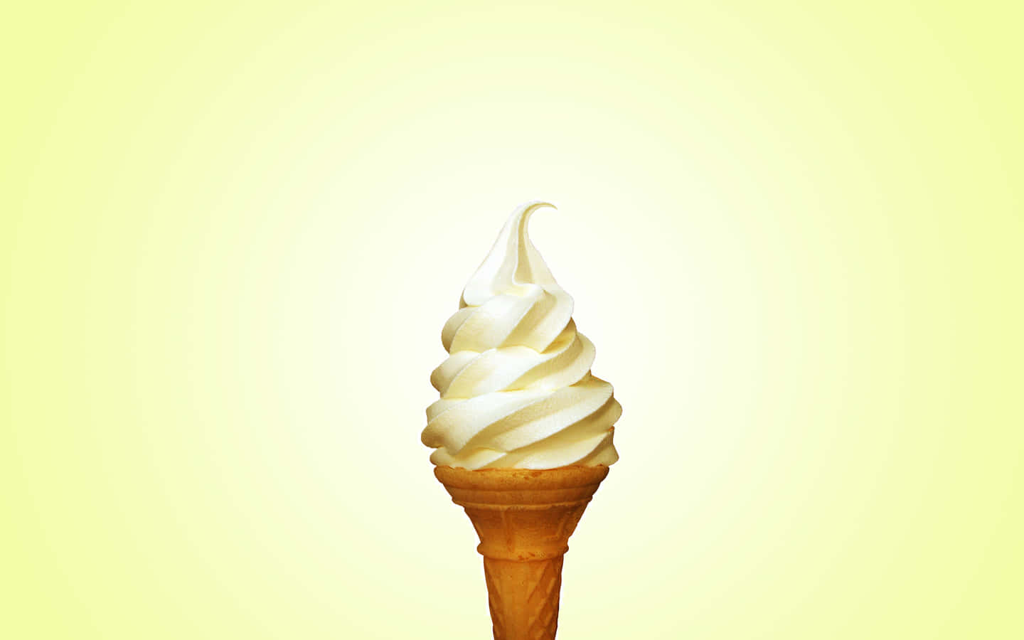 vanilla soft-serve ice cream, golden waffle cone, soft yellow gradient background, HD Desktop Wallpaper