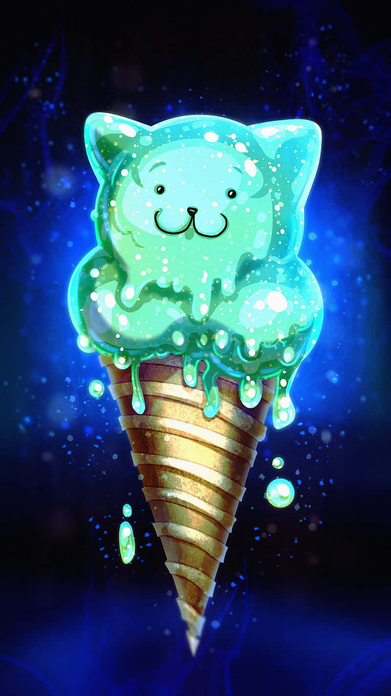 cat-shaped ice cream, golden cone, glowing turquoise, HD Phone Wallpaper
