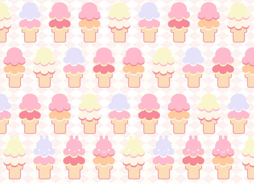 double scoops of cute ice cream, pastel-colored ice cream cones, bunny faces, SD Desktop Wallpaper