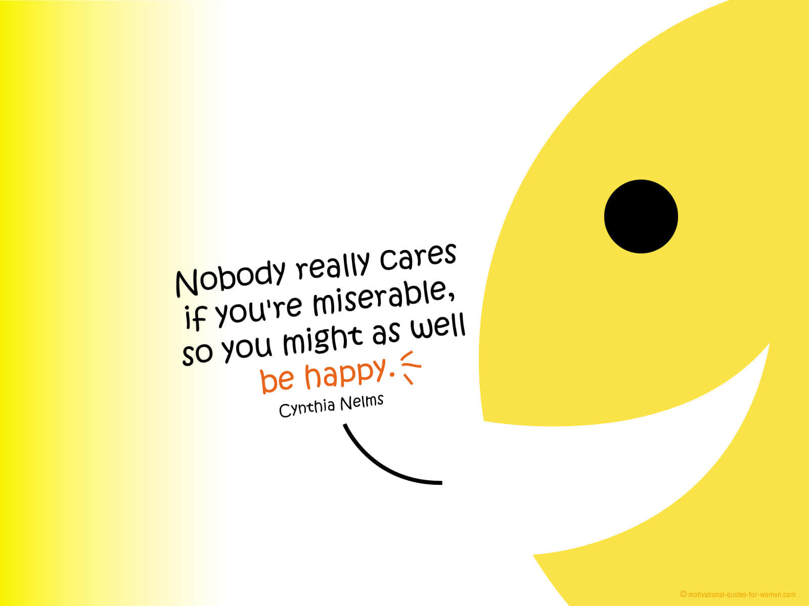 bright yellow smiley face, motivational quote about happiness, gradient yellow and white background, HD Desktop Wallpaper