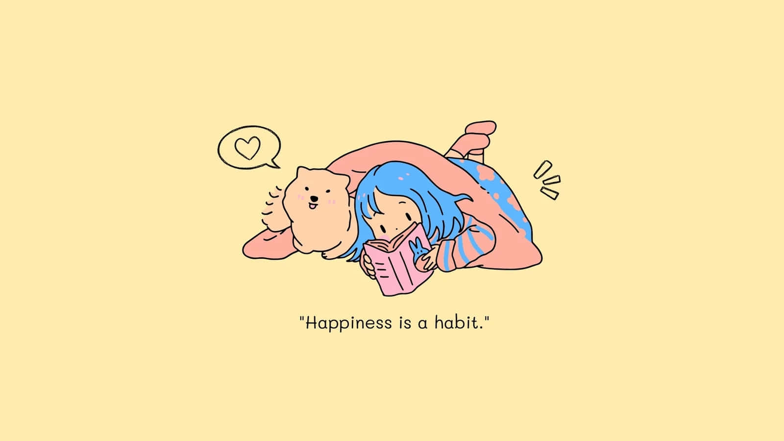 cute inspirational, reading girland cat, blue hair, HD Desktop Wallpaper