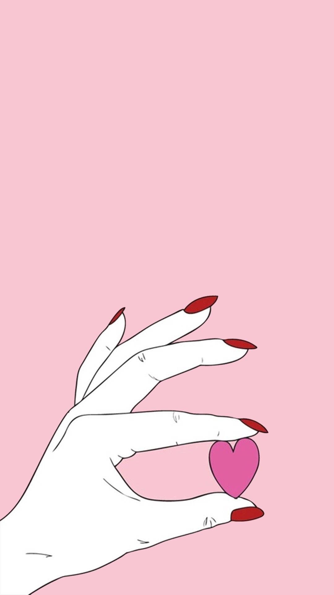 Cute Instagram, red nails, pink heart, Full HD Phone Wallpaper