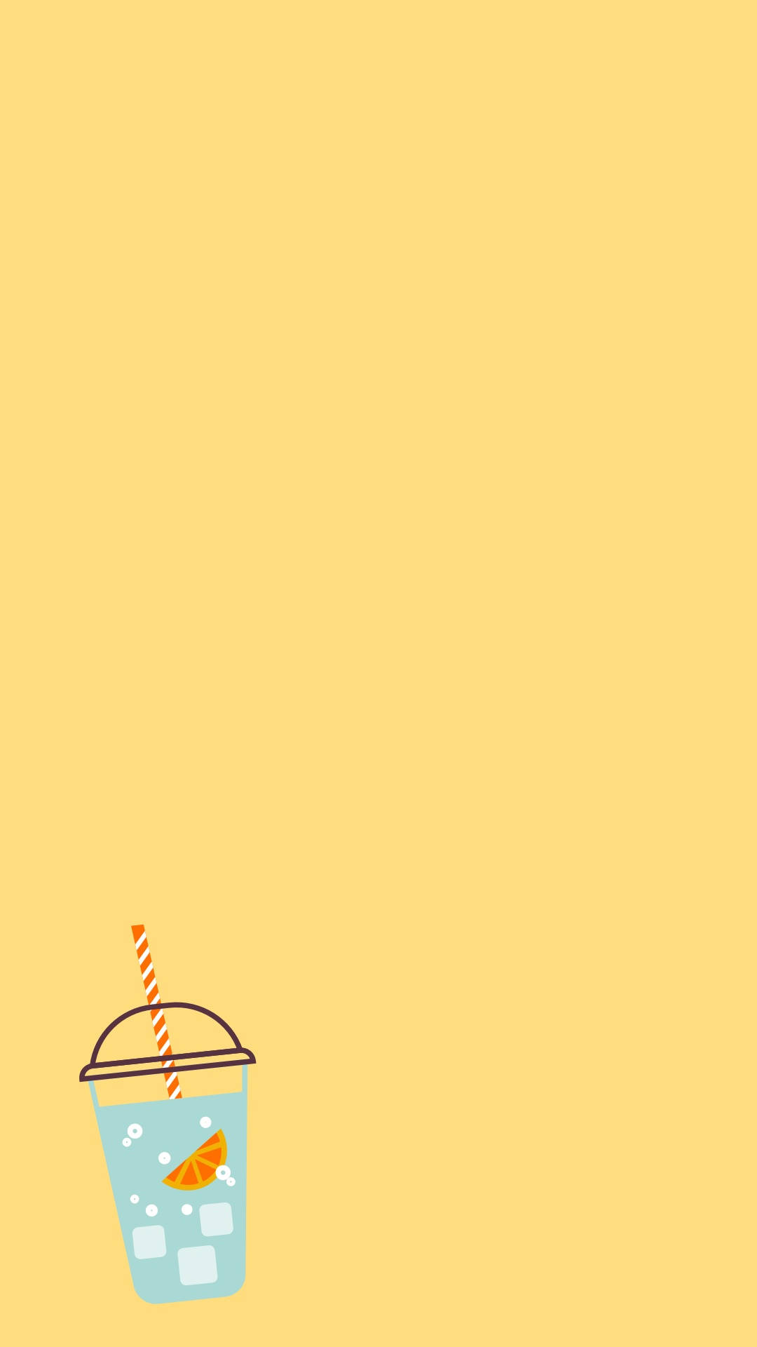 minimalist cartoon drink, orange slice, striped straw, Full HD Phone Wallpaper