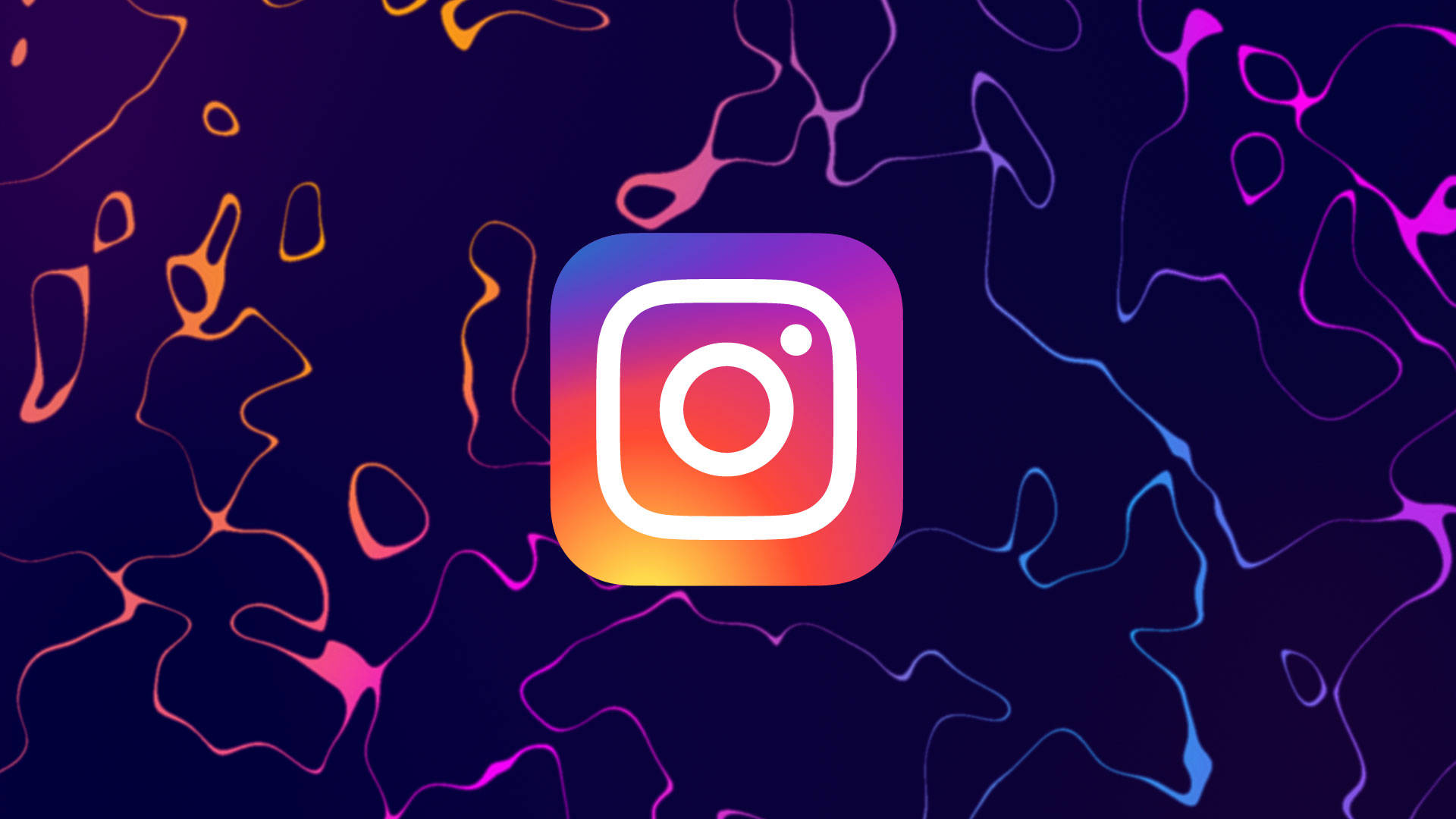 Instagram logo, dark background, glowing neon orange purple and blue abstract liquid swirls, Full HD Desktop Wallpaper