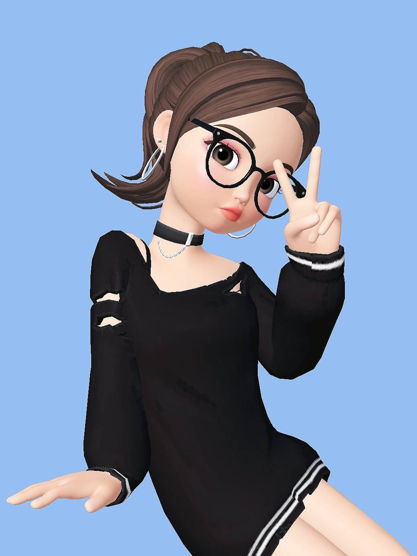 anime girl, brown hair, glasses, Full HD Phone Wallpaper