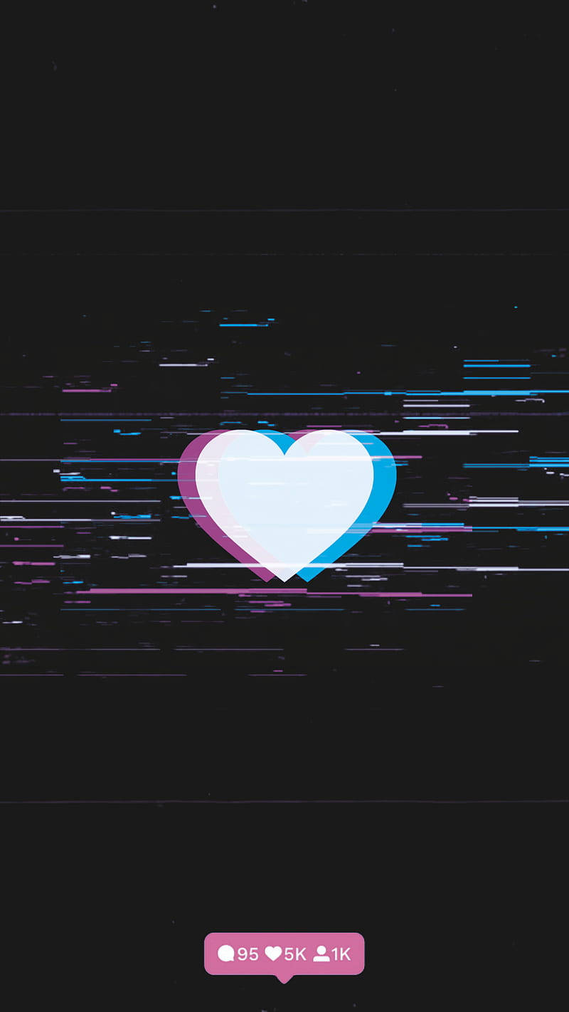glowing heart icon, black screen, colorful digital glitch effects, HD Phone Wallpaper