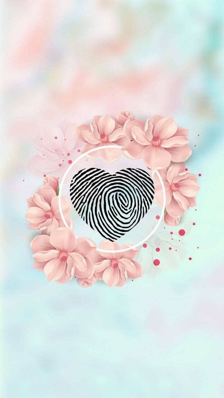 fingerprint heart, soft pink flowers, pastel gradient background, HD Phone Wallpaper