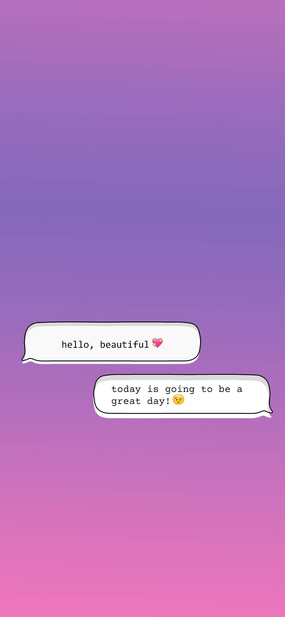 white speech bubbles, soft purple to pink gradient background, cheerful text messages, Full HD Phone Wallpaper