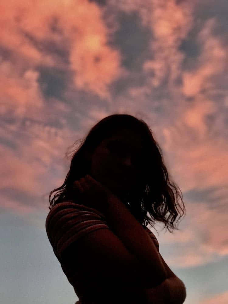 silhouette, long hair, vibrant pink and orange sunset sky, SD Phone Wallpaper