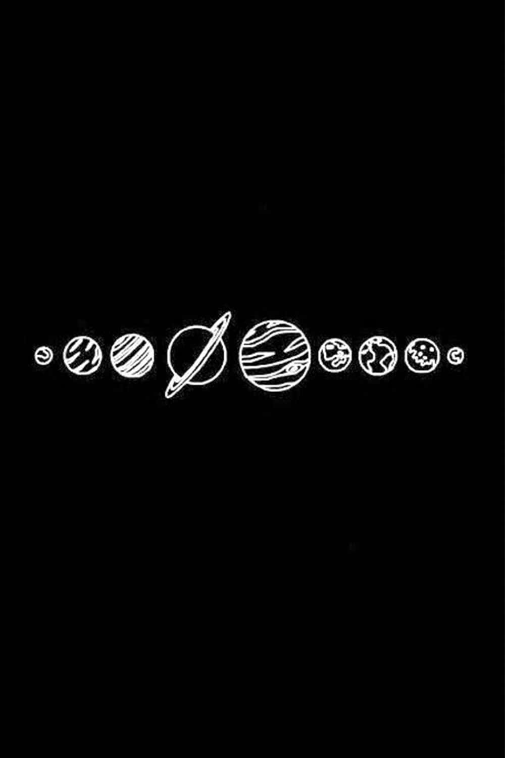 dark cute ipad, solar system planets, white line drawing, HD Phone Wallpaper