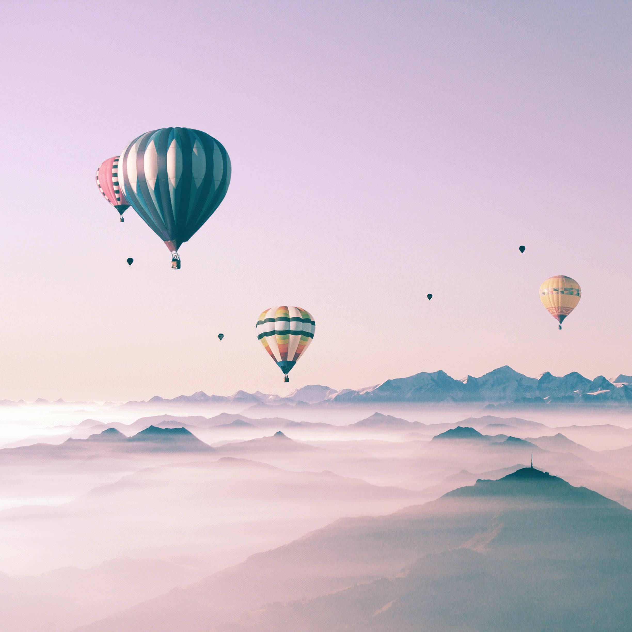cute iPad, colorful hot air balloons, sea of mist, Full HD Desktop Wallpaper