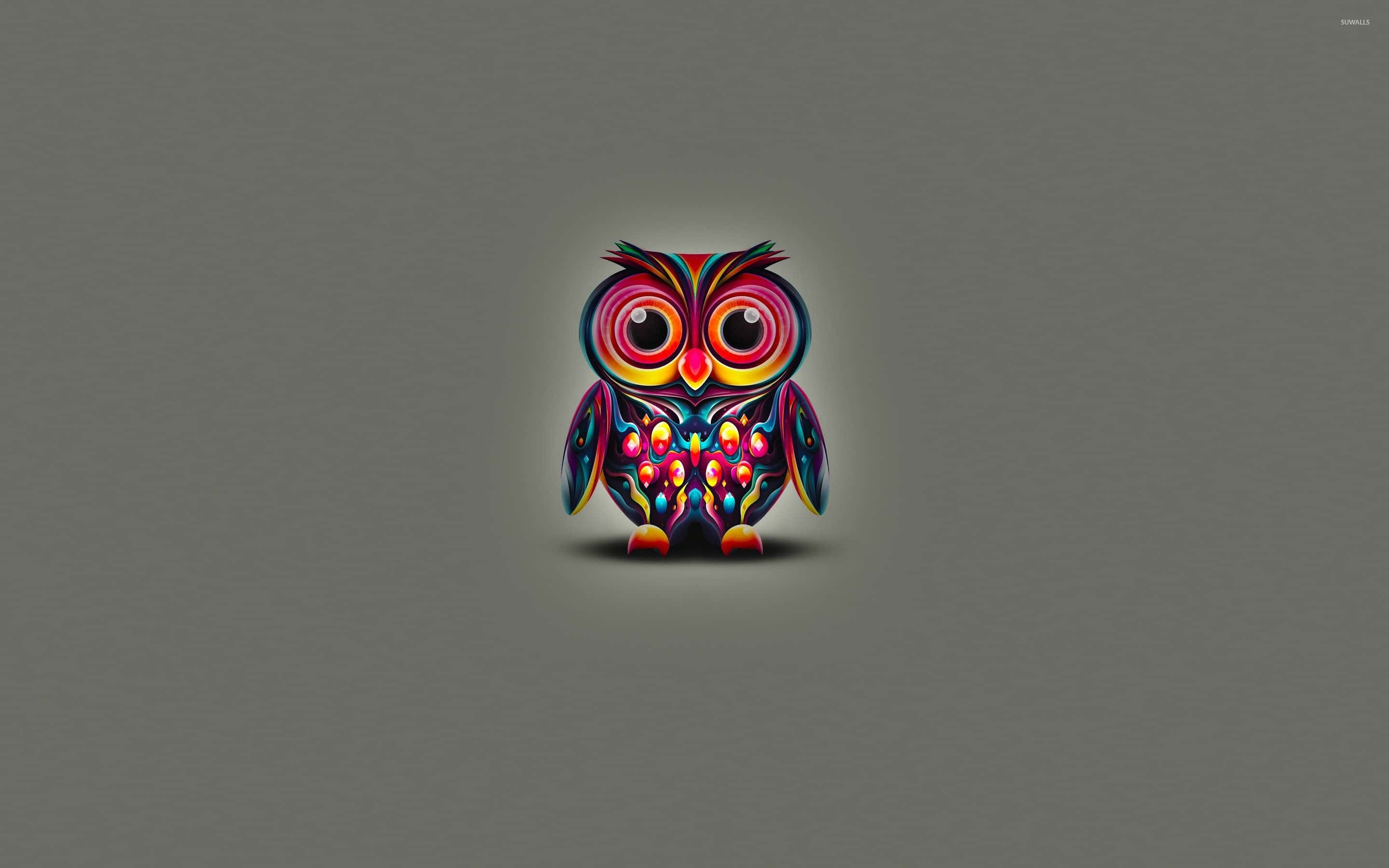 Colorful Owl, glowing eyes, colorful patterns, 2K Desktop Wallpaper