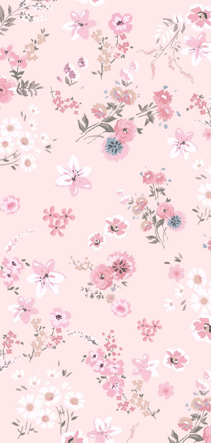 pink floral pattern, blue flowers, pastel flowers, HD Phone Wallpaper