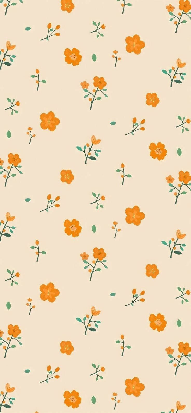 orange floral, beige, orange flowers, HD Phone Wallpaper