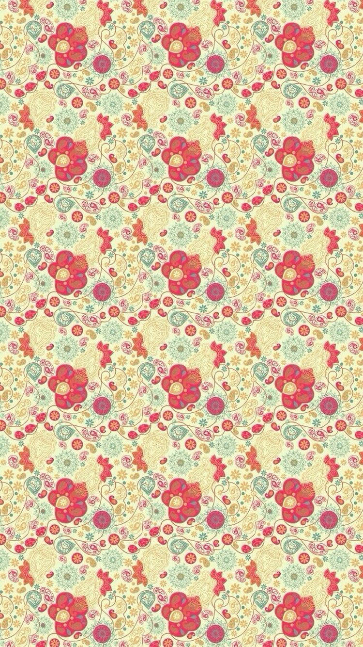 orange flowers, red pink and teal blossoms, cream background, HD Phone Wallpaper