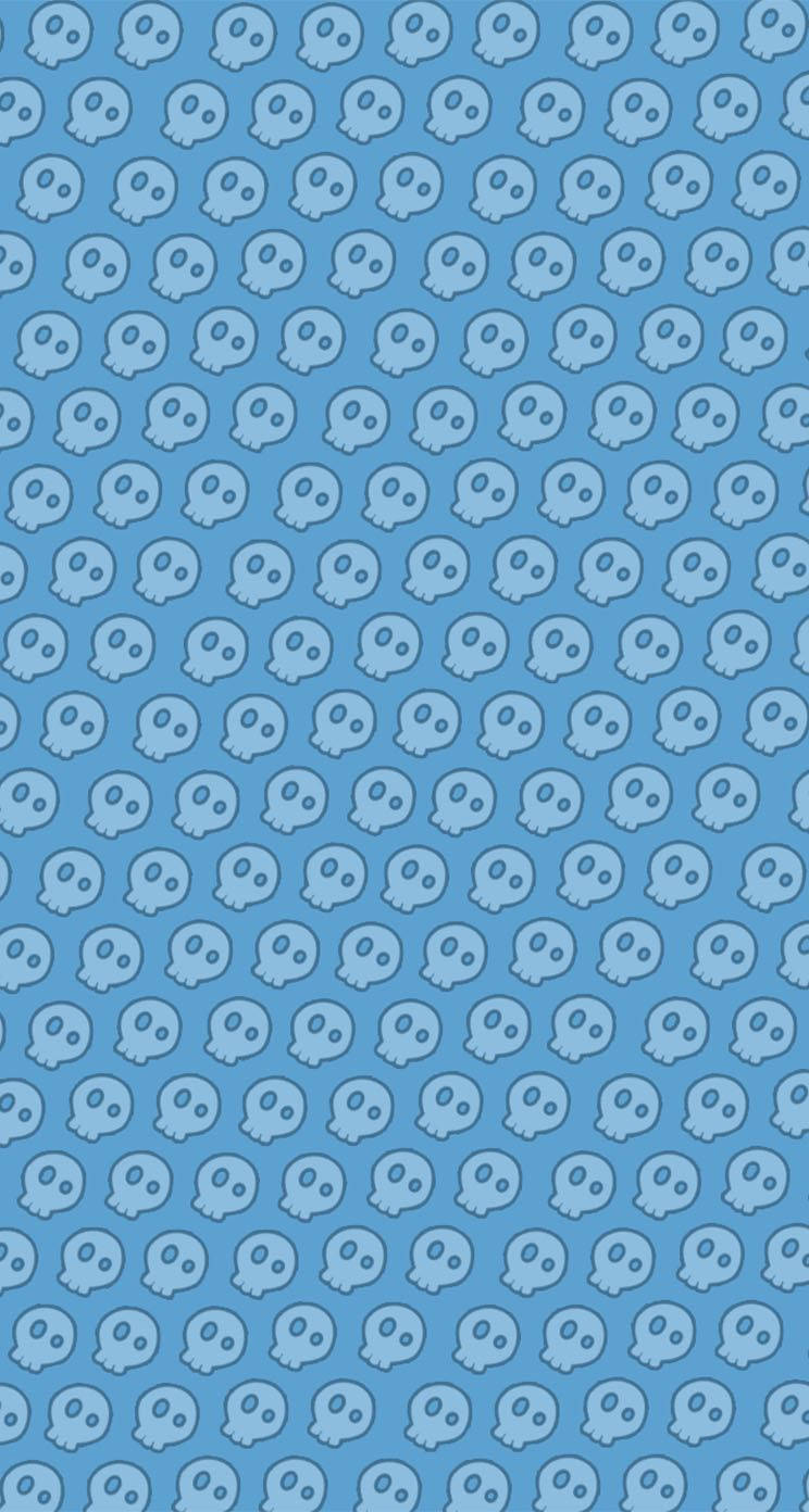 blue skulls, light blue skull pattern, solid blue background, HD Phone Wallpaper