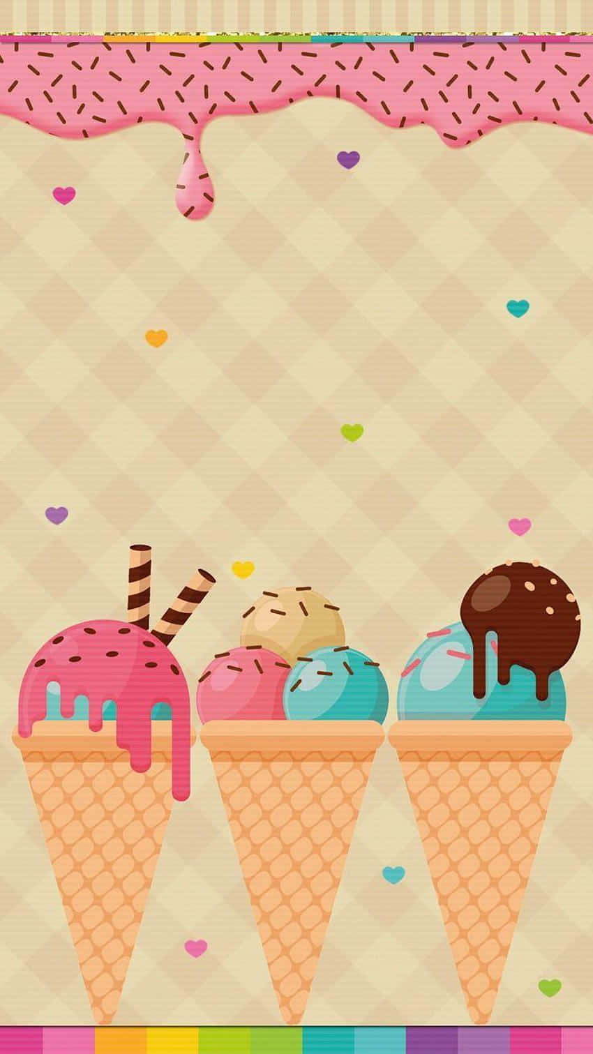 three colorful ice cream flavors, ice cream cones, dripping sauces, HD Phone Wallpaper