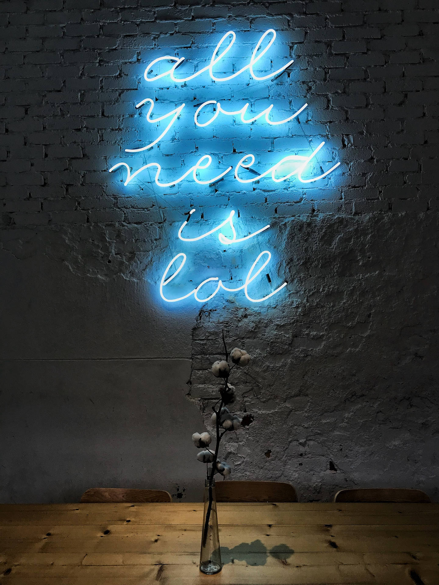 Dark Blue iPhone, neon sign, rustic brick wall, Full HD Phone Wallpaper