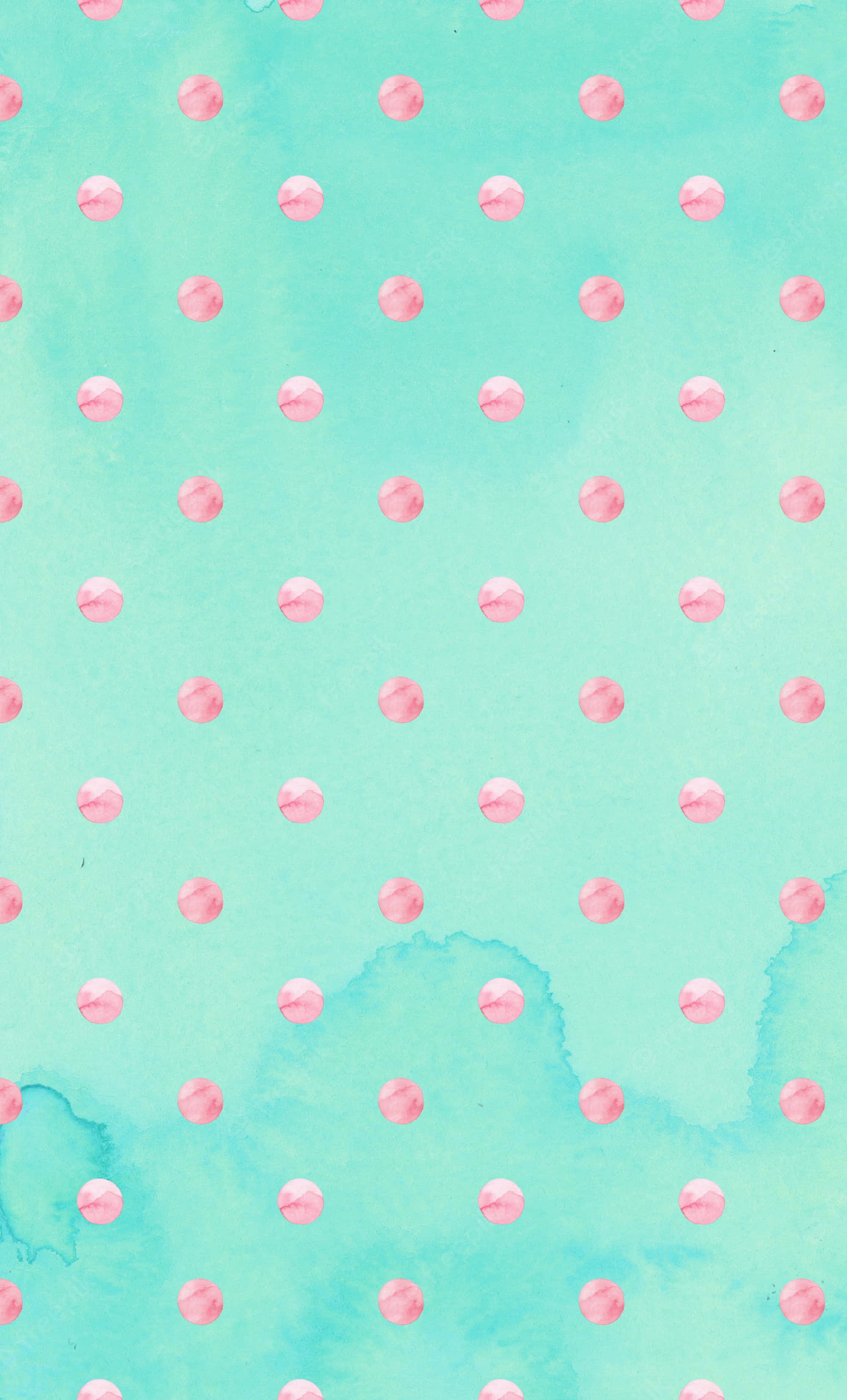 iPhone Teal, pink circle patterns, watercolor background, 2K Phone Wallpaper