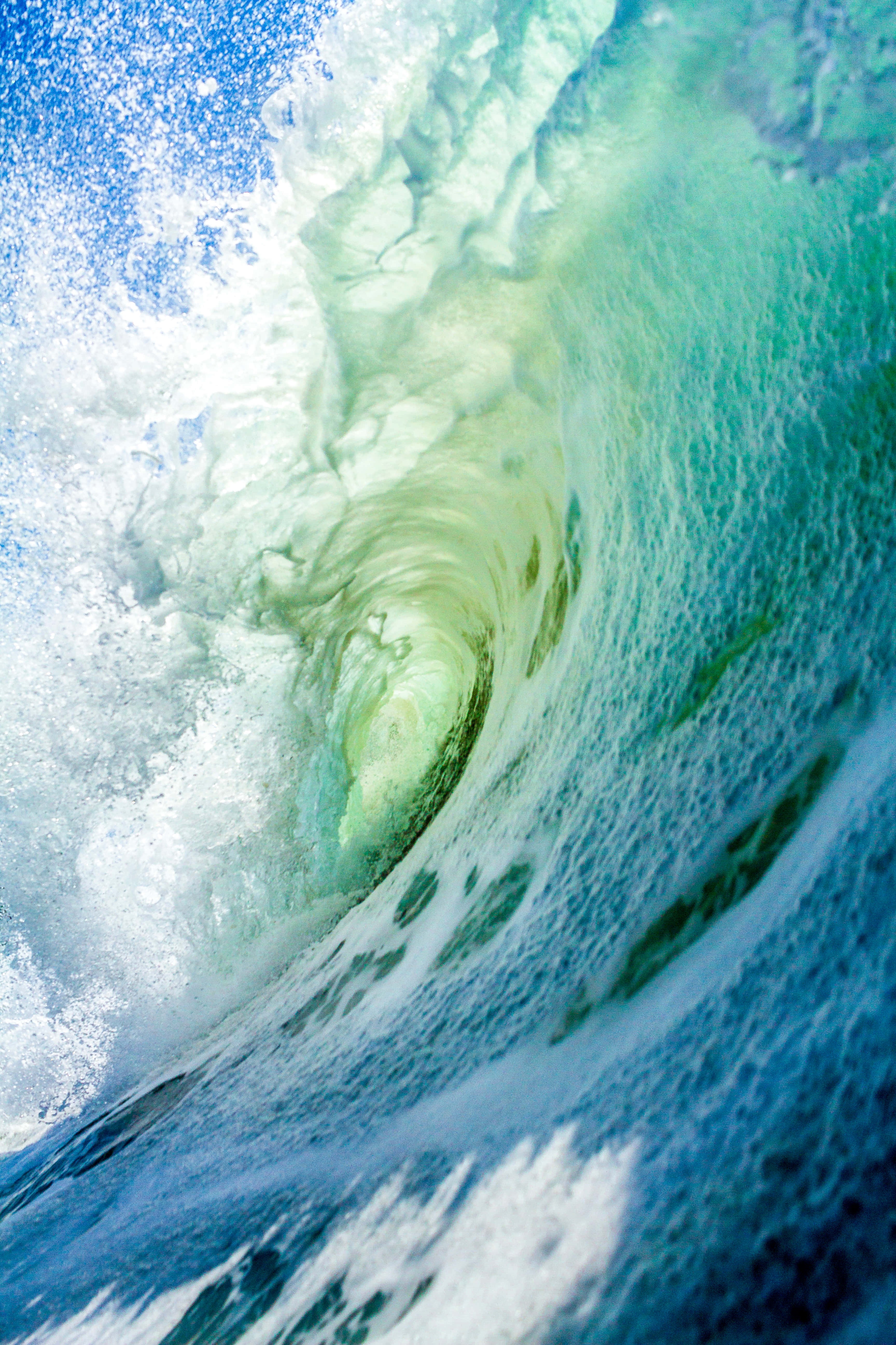 Cute iPhone Teal, ocean wave, translucent green tunnel, 5K Phone Wallpaper
