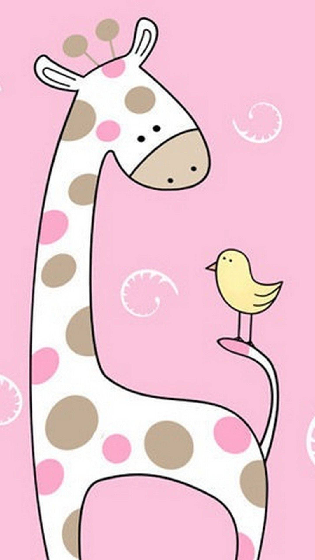 giraffe, chick, pink and brown spots, Full HD Phone Wallpaper