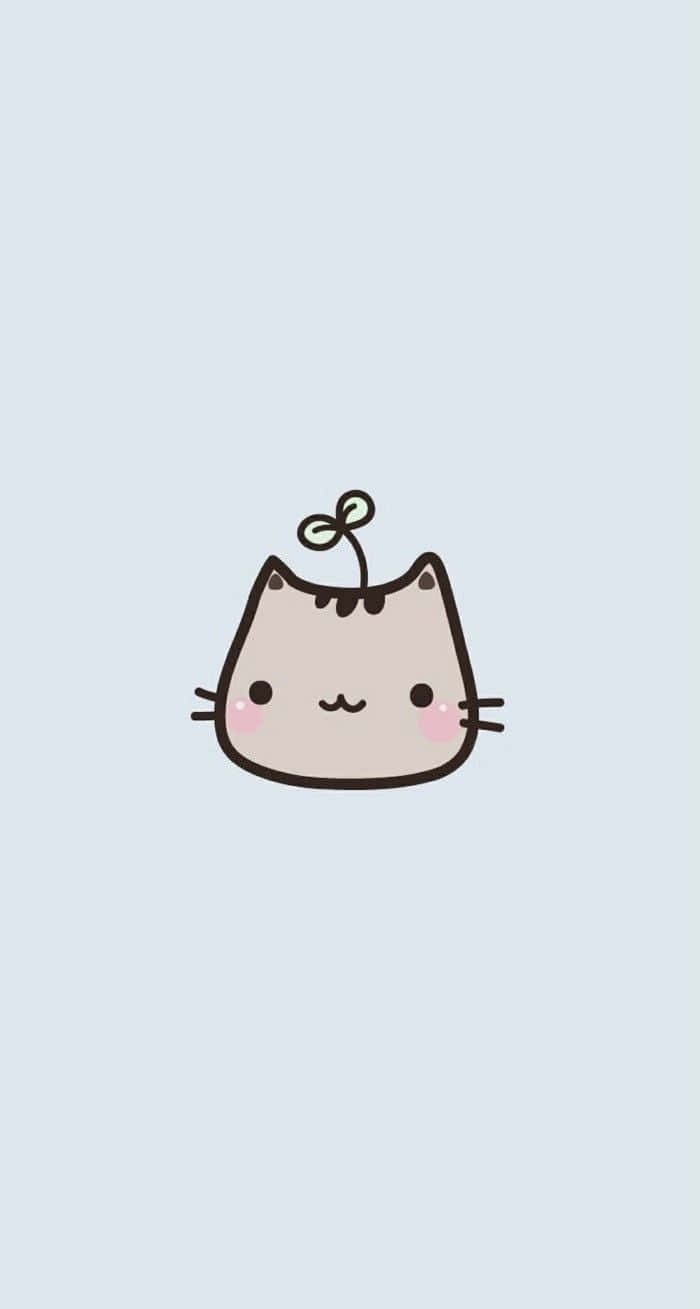 simple and cute cat iphone, minimalist cartoon cat, green sprout, HD Phone Wallpaper